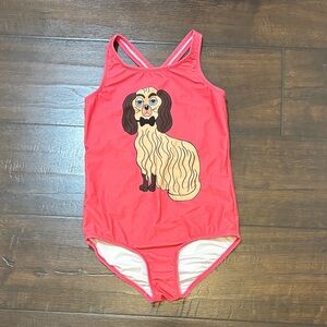 Mini Rodini Pink Red One-Piece Swimsuit with Dog Print